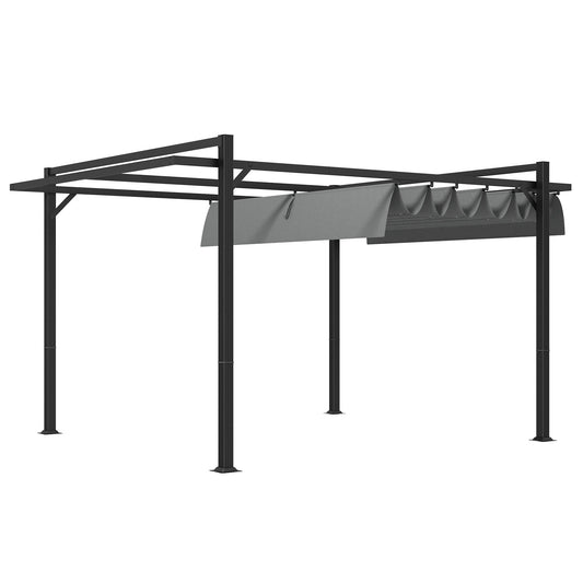 Outsunny 3 x 4m Retractable Pergola, Garden Gazebo Shelter with Aluminium Frame, for Grill, Patio, Deck, Dark Grey