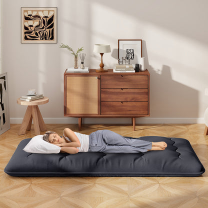 Japanese Floor Mattress with Washable Cover and Carry Bag-Black-Compact Double