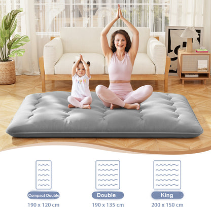 Japanese Floor Mattress with Washable Cover and Carry Bag-Grey-Double Size