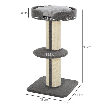 PawHut 81cm Cat Tree Kitten Activity Center Tower Sisal Scratching Posts Lamb Cashmere Perches Grey