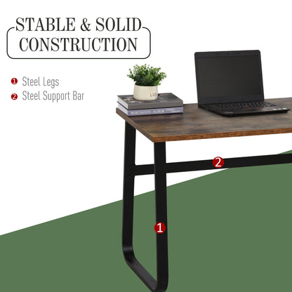 HOMCOM Computer Table, Writing Desk with Steel Frame and Wood Top, Industrial Home Study Table, 115 x 58 x 74.5cm, Rustic Brown and Black