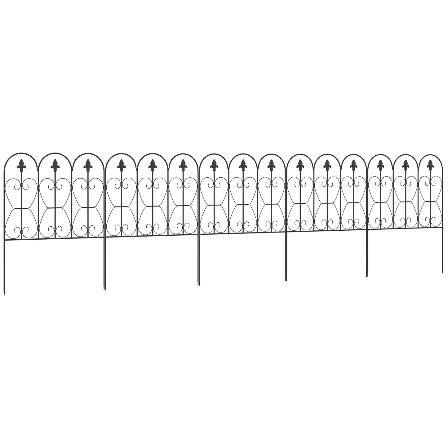 Outsunny Decorative Garden Fencing, 5PCs Outdoor Picket Fence Panels, Rustproof Metal Wire Landscape Flower Bed Border Edging Animal Barrier, Black