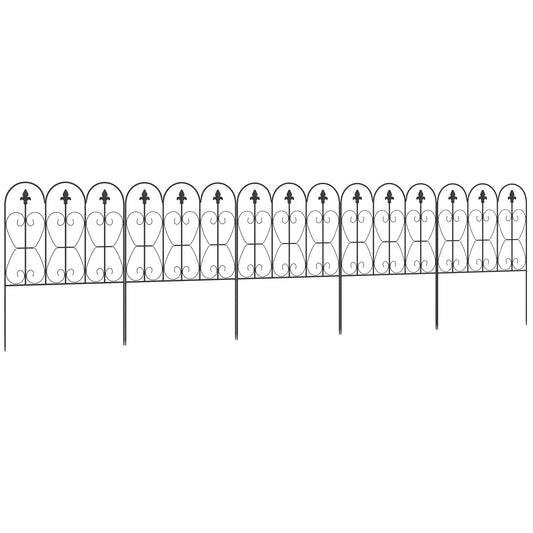 Outsunny Decorative Garden Fencing, 5PCs Outdoor Picket Fence Panels, Rustproof Metal Wire Landscape Flower Bed Border Edging Animal Barrier, Black