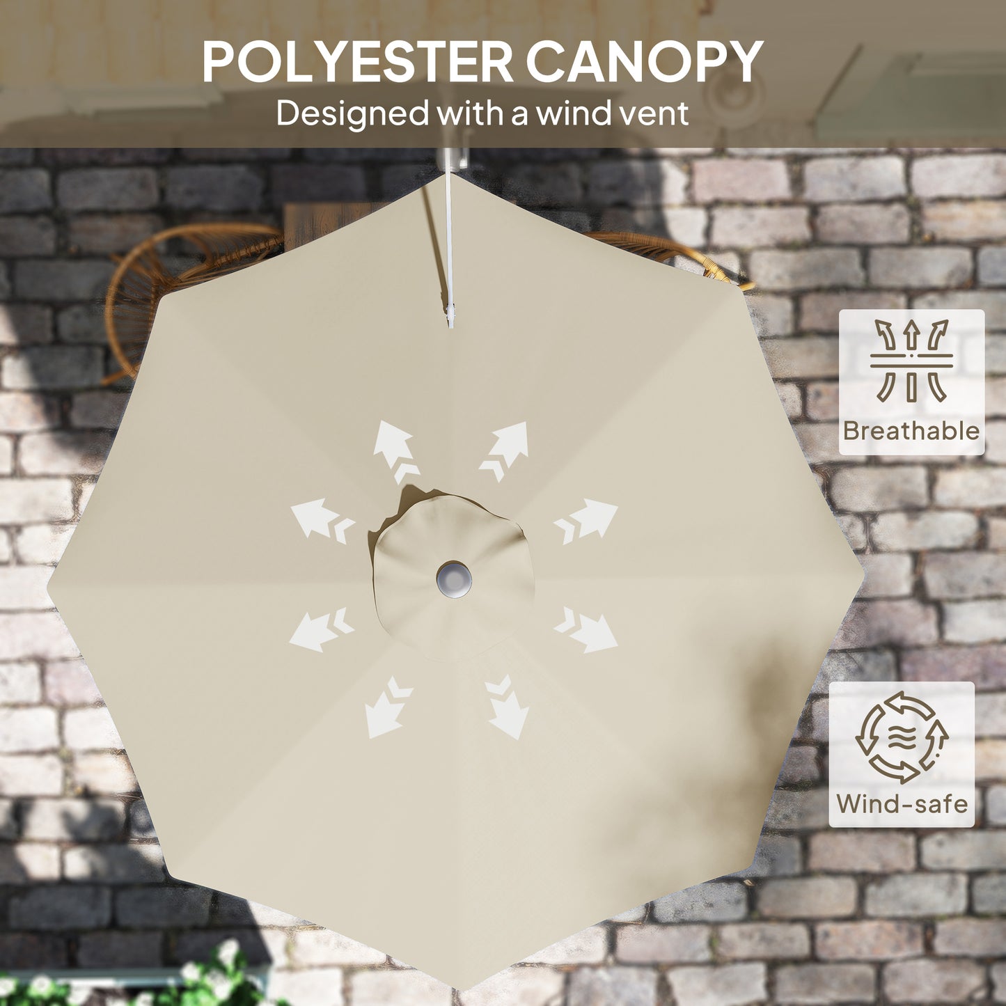 Outsunny 3(m) Parasol ścienny z uchwytem - khaki