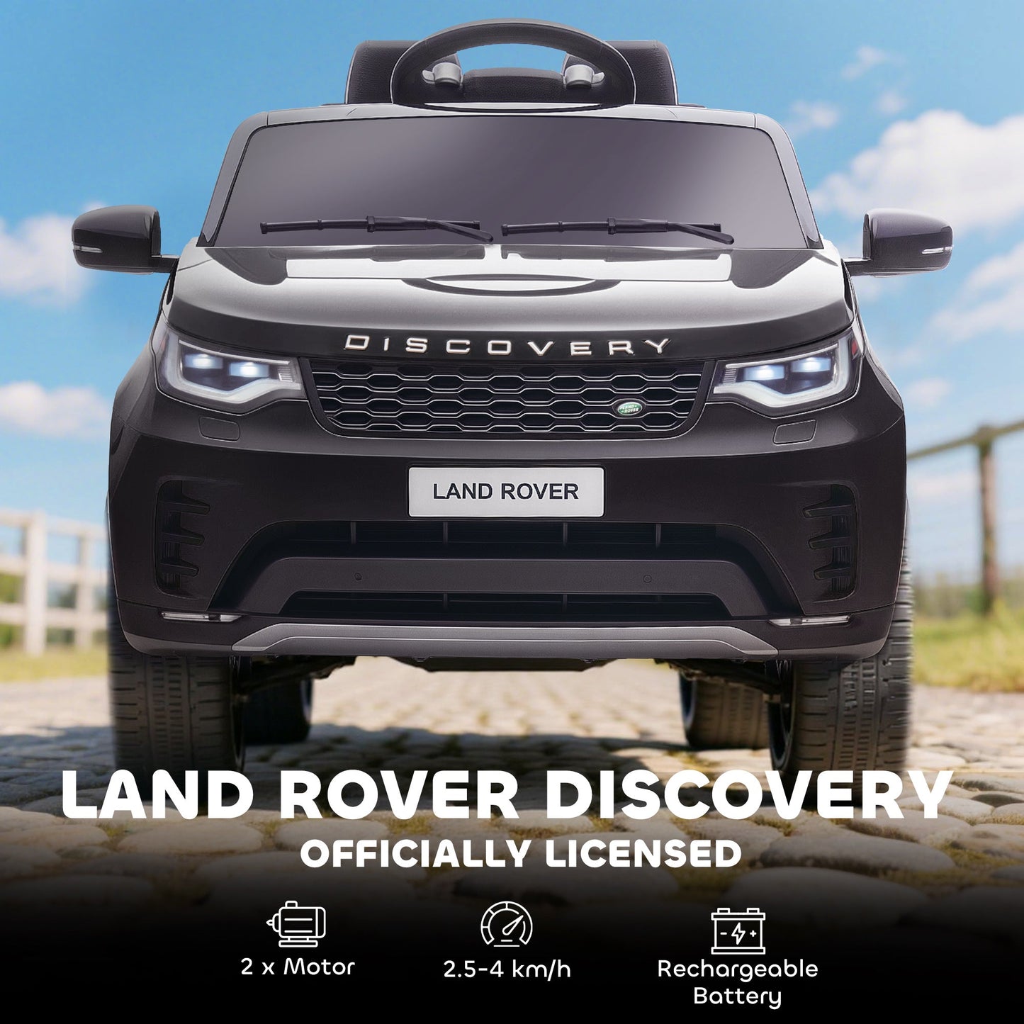 AIYAPLAY Land Rover Discovery Licensed 12V Kids Electric Car with Remote, 4 Wheel Suspension, Slow Start, Lights, Music, Black