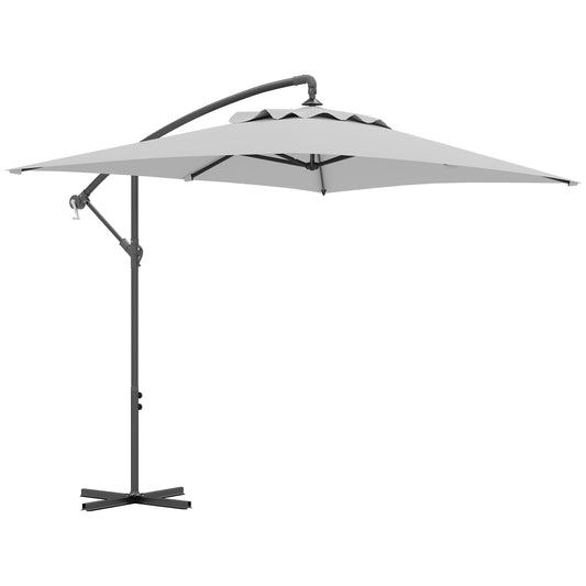 Outsunny 3(m) Parasol wysięgnikowy z podstawą poprzeczną - jasnoszary