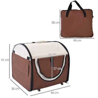 Pawhut Pet Carrier للطي القط الناقل الكلب حقيبة النسيج لينة الحيوانات الأليفة قفص، 46 × 36 × 41 سم، البني