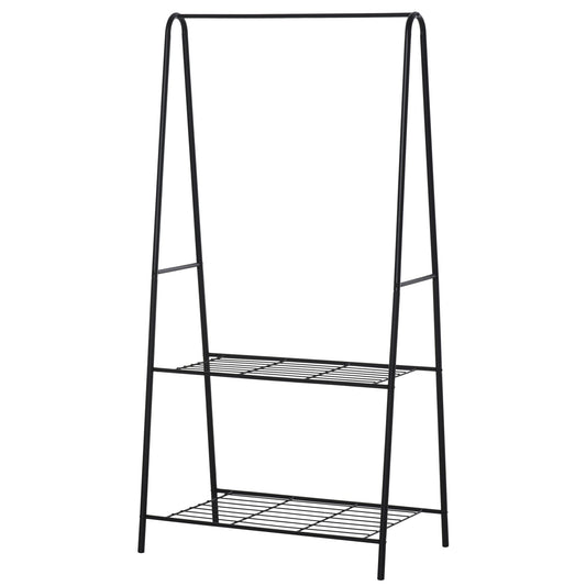 HOMCOM Metalowy wieszak na ubrania, wieszak na ubrania, organizer do przedpokoju, drążek na wieszaki, 2-poziomowa półka na buty w kształcie litery A, 77L x 45W x 153H cm, czarny