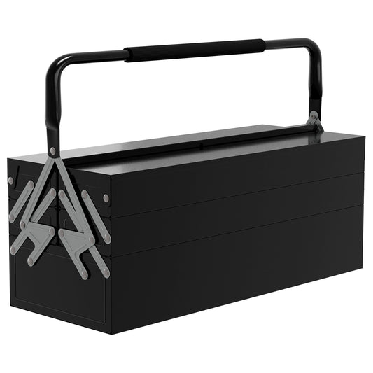 Skrzynka narzędziowa metalowa DURHAND 3-poziomowa, 5 tacek, profesjonalna, przenośna, z uchwytem do przenoszenia, do warsztatu, 56 cm x 20 cm x 34 cm, czarna