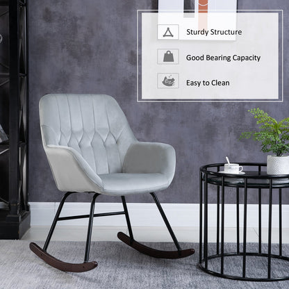 Rocking Chair Reading Accent Armchair with Steel Frame Sponge Padded for Living Room, Dining Room, Office, Balcony, Grey and Black