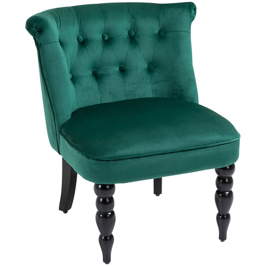 Retro Style Velvet Accent Chair, Button Tufted Wingback Chair with Rubber Wood Legs for Living Room, Bedroom, Dark Green