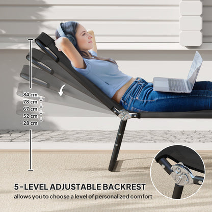 Outsunny Garden Sun Lounger, with Five-Position Back - Black