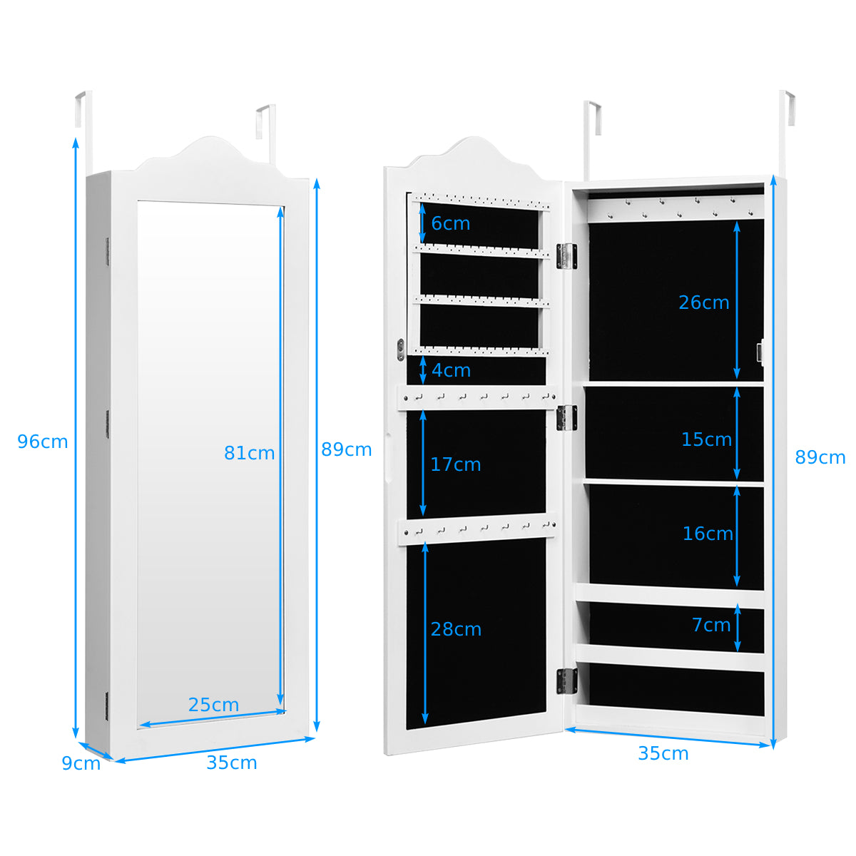 Wall Mounted Jewellery Cabinet with Makeup Storage