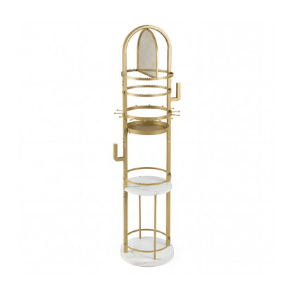Jewelry Organizer Stand 360° Rotating Floor Jewelry Storage Rack with Earring Necklace Holders-White and Golden