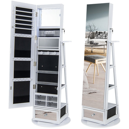 360¬∞ Swivel Lockable Jewelry Armoire Cabinet with Full-Length Mirror-White