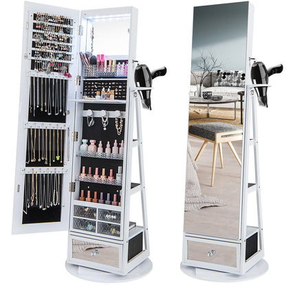 360¬∞ Swivel Lockable Jewelry Armoire Cabinet with Full-Length Mirror-White