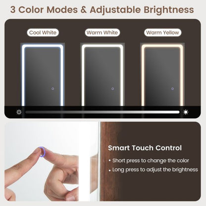 Standing Jewelry Cabinet with LED Lights Lipstick Box and 2 Drawers-Walnut