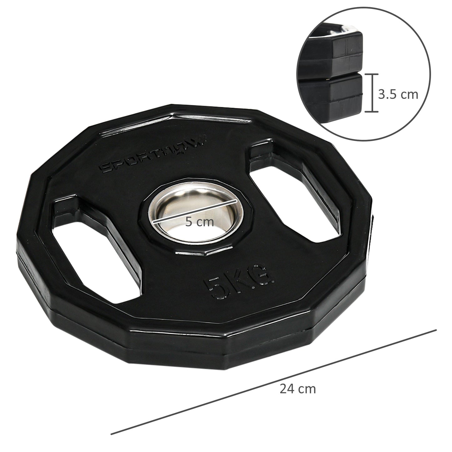 SPORTNOW Olympic Weight Plates Set, Metal and Rubber Bumper Plates Weights Discs with 2"/5cm Holes, for Home Gym Weight Lifting Strength Training, 2 x 5kg, Black