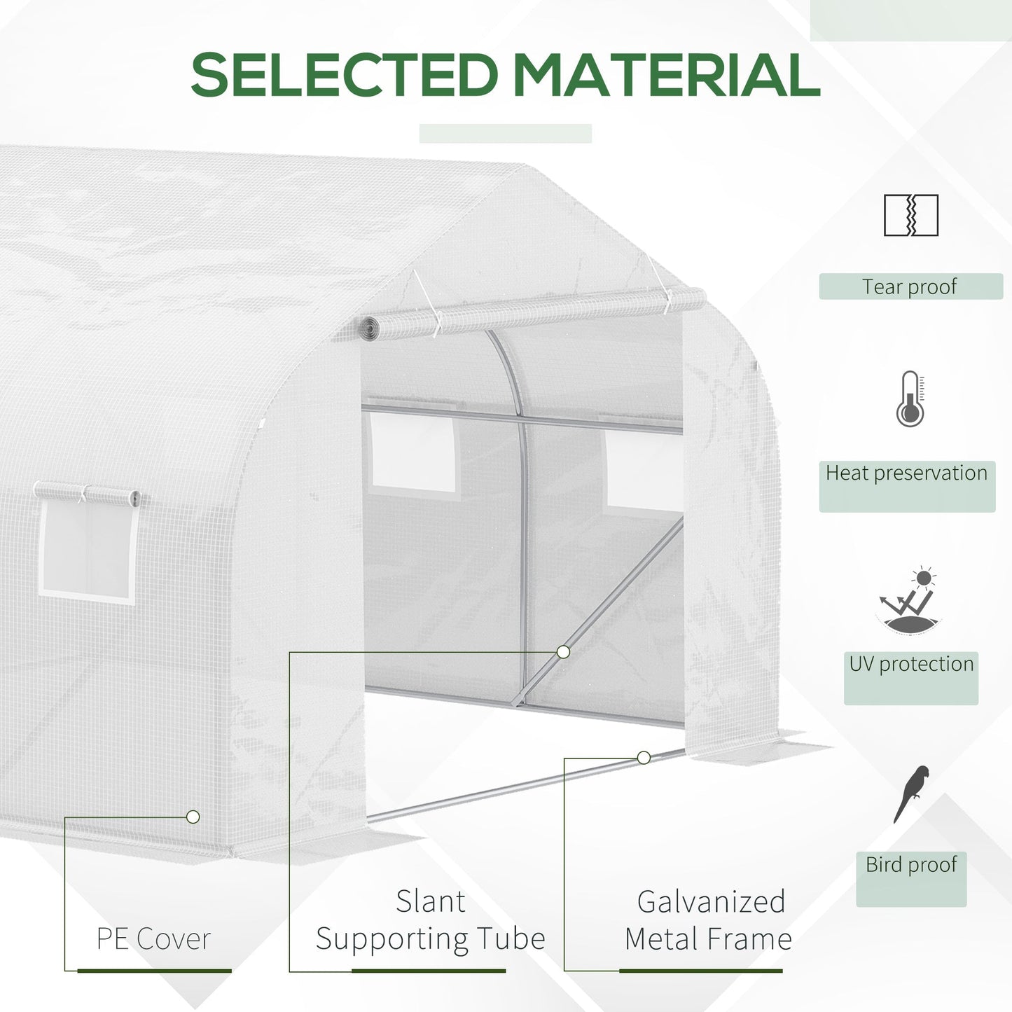 Outsunny 3.5 x 3 x 2m Walk-In Polytunnel Greenhouse Garden Hot House مع إطار فولاذي، باب ونوافذ قابلة للطي، أبيض