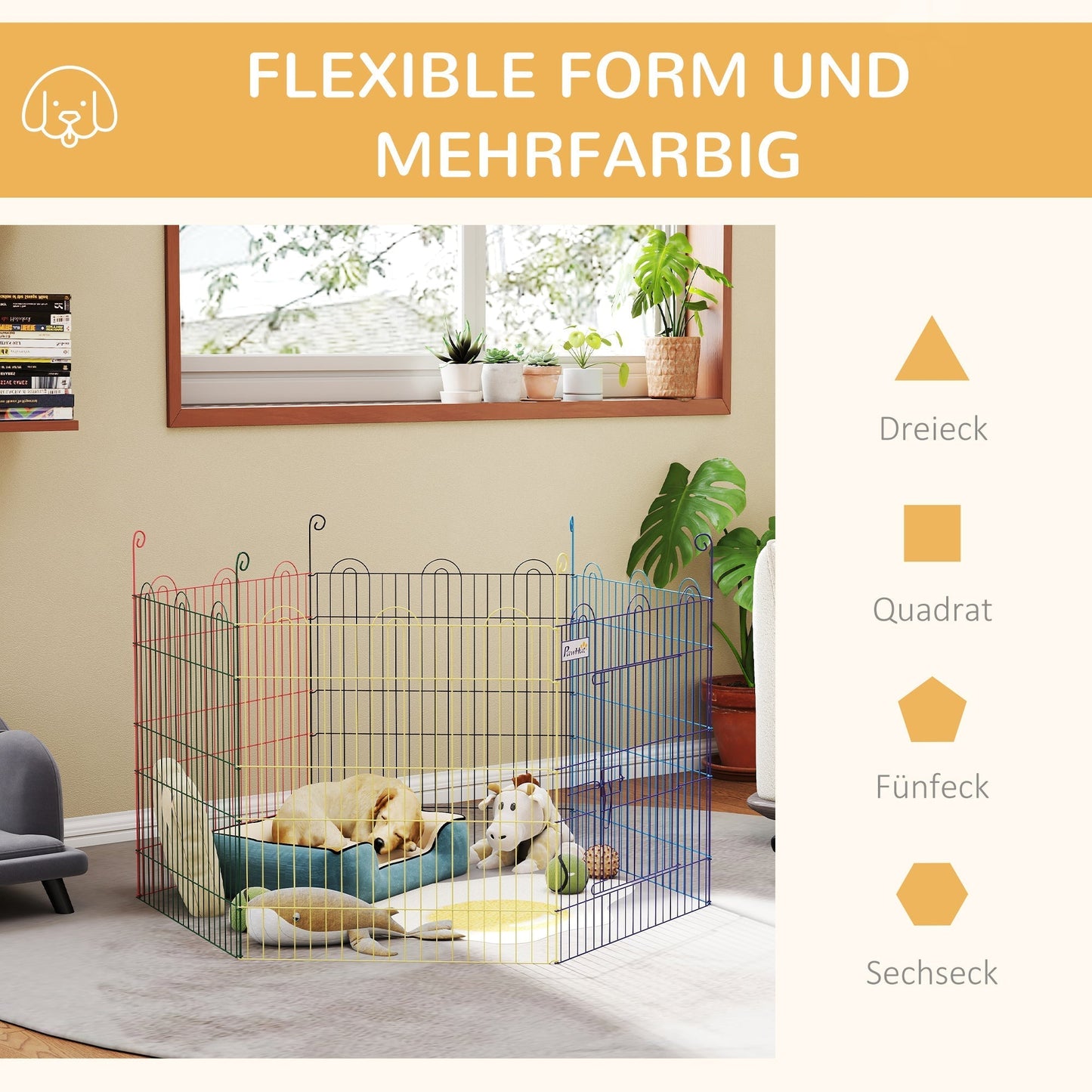 PawHut Pet Playpen Crate, with Six Panels, Door, for Indoors and Outdoors