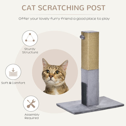 PawHut Cat Tree Scratching Post for Indoor Cats 79cm Jute Scratcher Climber w/ Carpet Base Dangling Toy Ð Grey