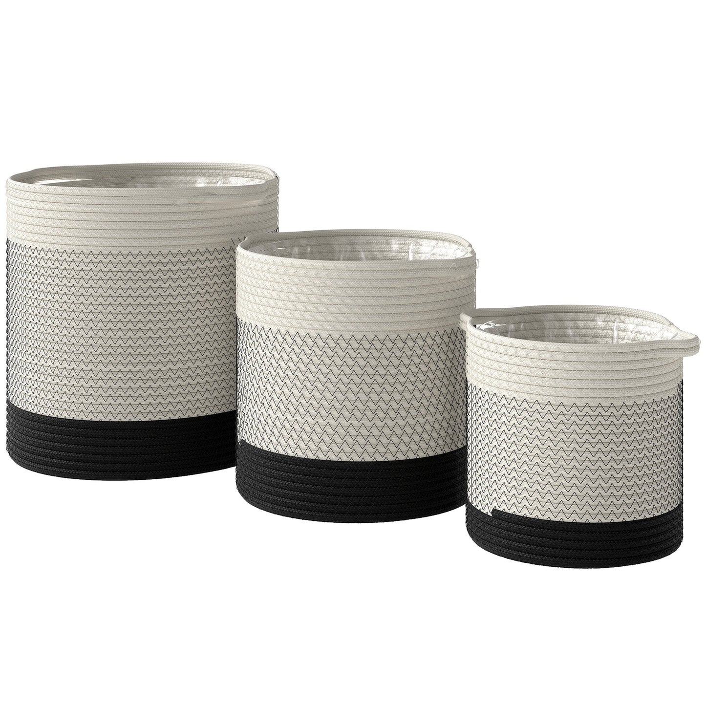 Outsunny Plant Pots Handwoven Cotton Indoor Planters with Waterproof Liner Set of 3 White
