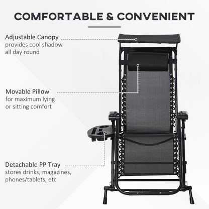 Outsunny Garden Rocking Chair Folding Recliner Outdoor Adjustable Sun Lounger Rocker Zero-Gravity Seat with Headrest Side Holder Patio Deck - Black