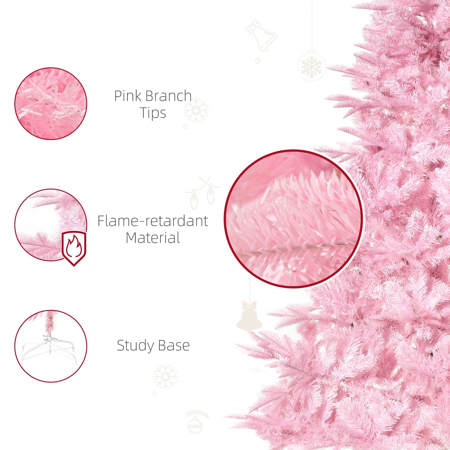 6FT Pop-up Artificial Christmas Tree Holiday Xmas Holiday Tree Decoration with Automatic Open for Home Party, Pink