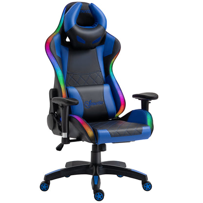 Vinsetto Racing Gaming Chair with RGB LED Light, Lumbar Support, Swivel Home Office Computer Recliner High Back Gamer Desk Chair, Black Blue