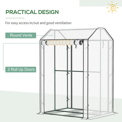 Outsunny Mini Greenhouse with 4 Wire Shelves Portable Garden Grow House Upgraded Tomato Greenhouse for Plants with Roll Up Door and Vents, 100 x 80 x 150cm, White