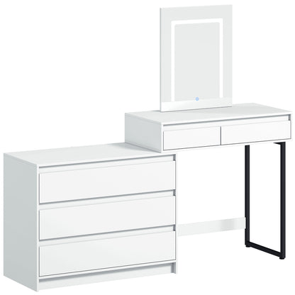 HOMCOM Vanity Makeup Desk LED Mirror Dressing Table Large Storage 5 Drawers White