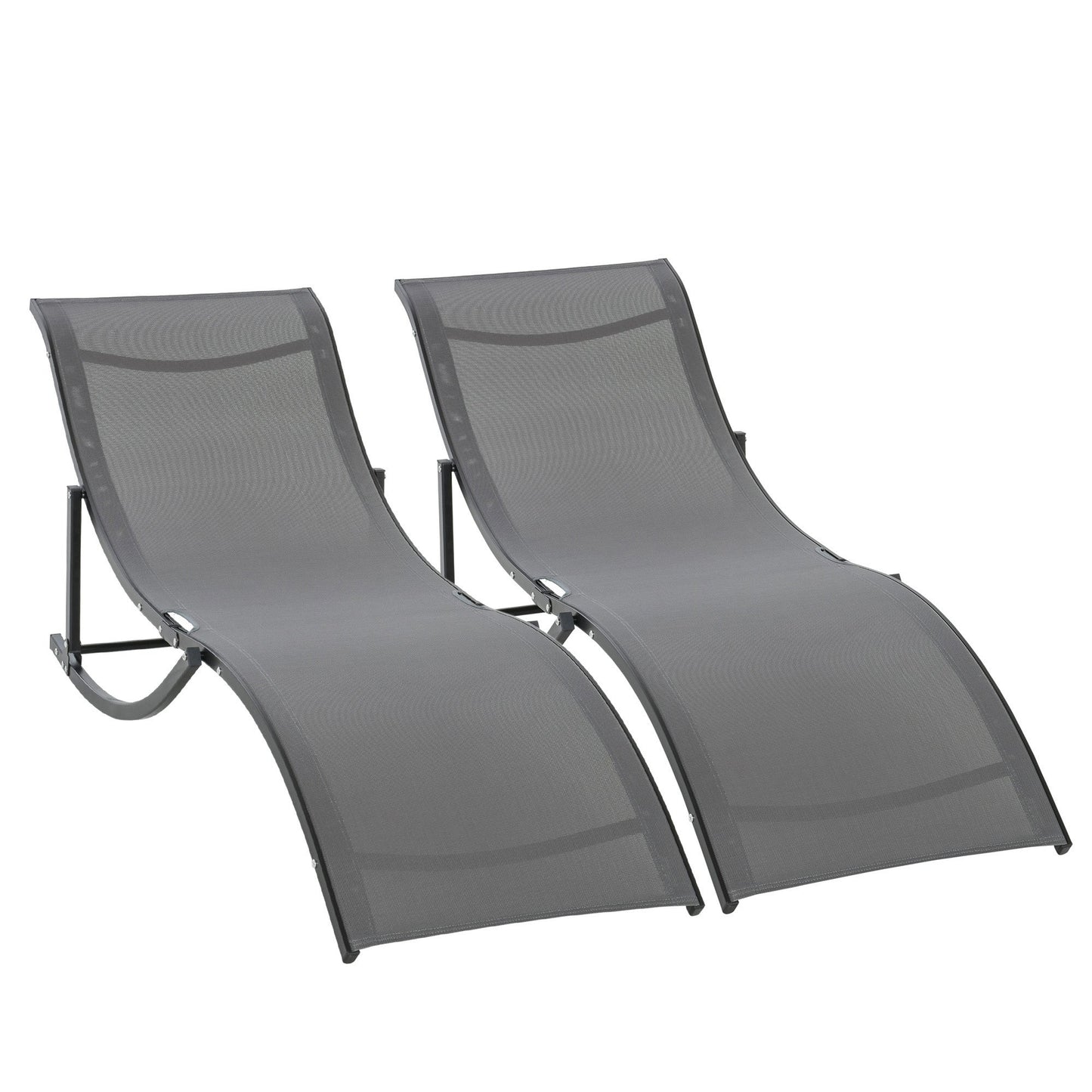 Outsunny Set of 2 S-shaped Foldable Lounge Chair Sun Lounger Reclining Outdoor Chair for Patio Beach Garden Grey