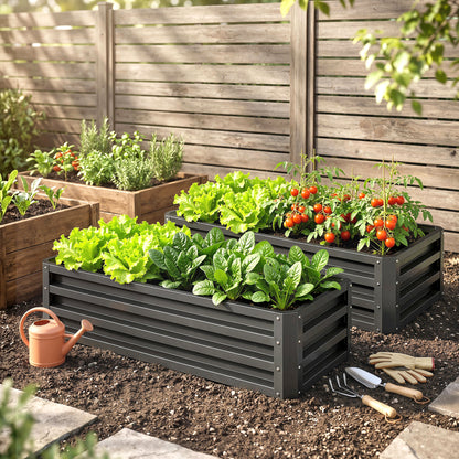 Outsunny Set of Two 110 x 50cm Steel Planter Boxes - Dark Grey