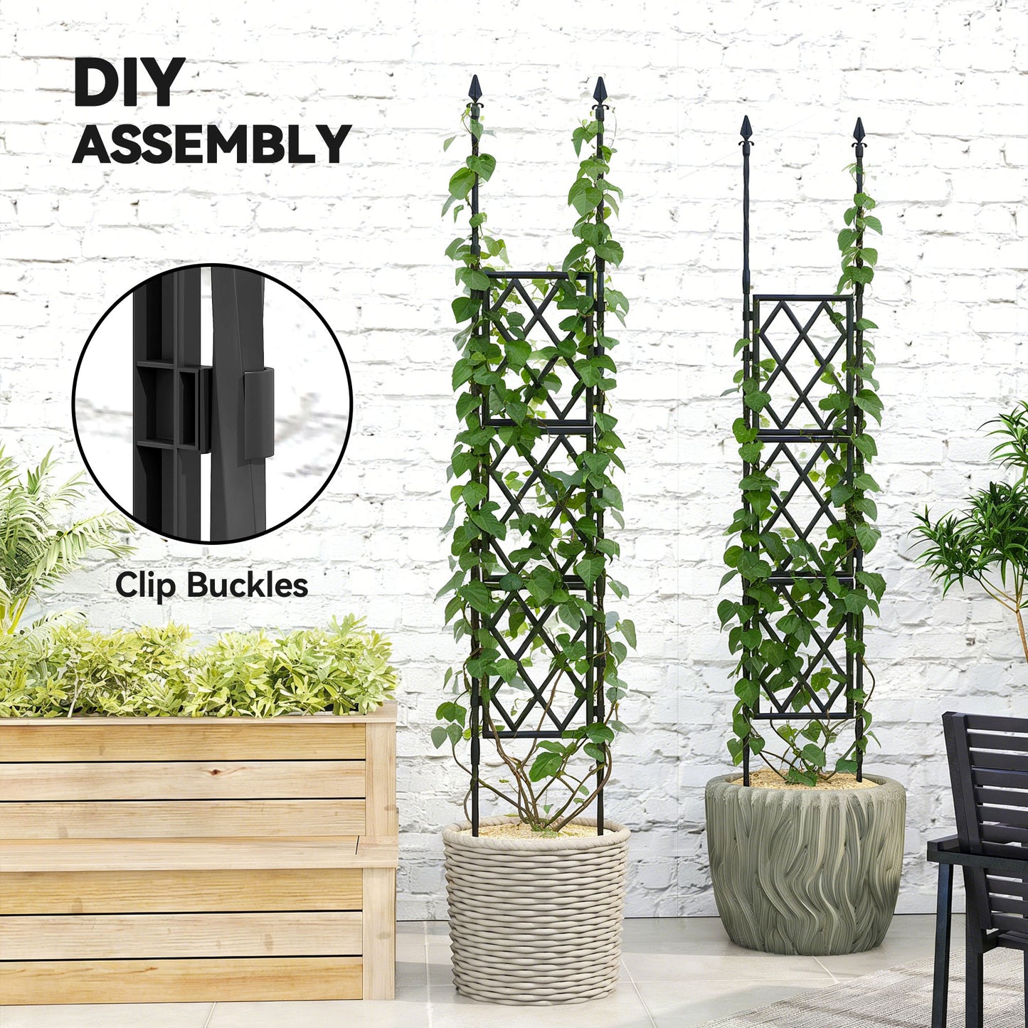 Outsunny Foldable Garden Trellis, Lattice Climbing Support Trellis for Garden, DIY Assembly, 85 x 197 cm, Black