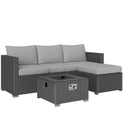Zestaw mebli ogrodowych Outsunny Five Piece Rattan z paleniskiem gazowym i stołem oraz podnóżkiem - szary