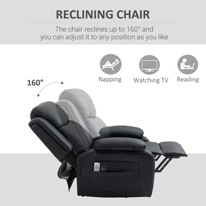 Fotel HOMCOM Riser and Recliner z masażem, fotel z elektryczną regulacją dla osób starszych z pilotem, przedłużonym podnóżkiem, dwiema kieszeniami bocznymi, fotel z elektryczną regulacją, wypchany, czarny
