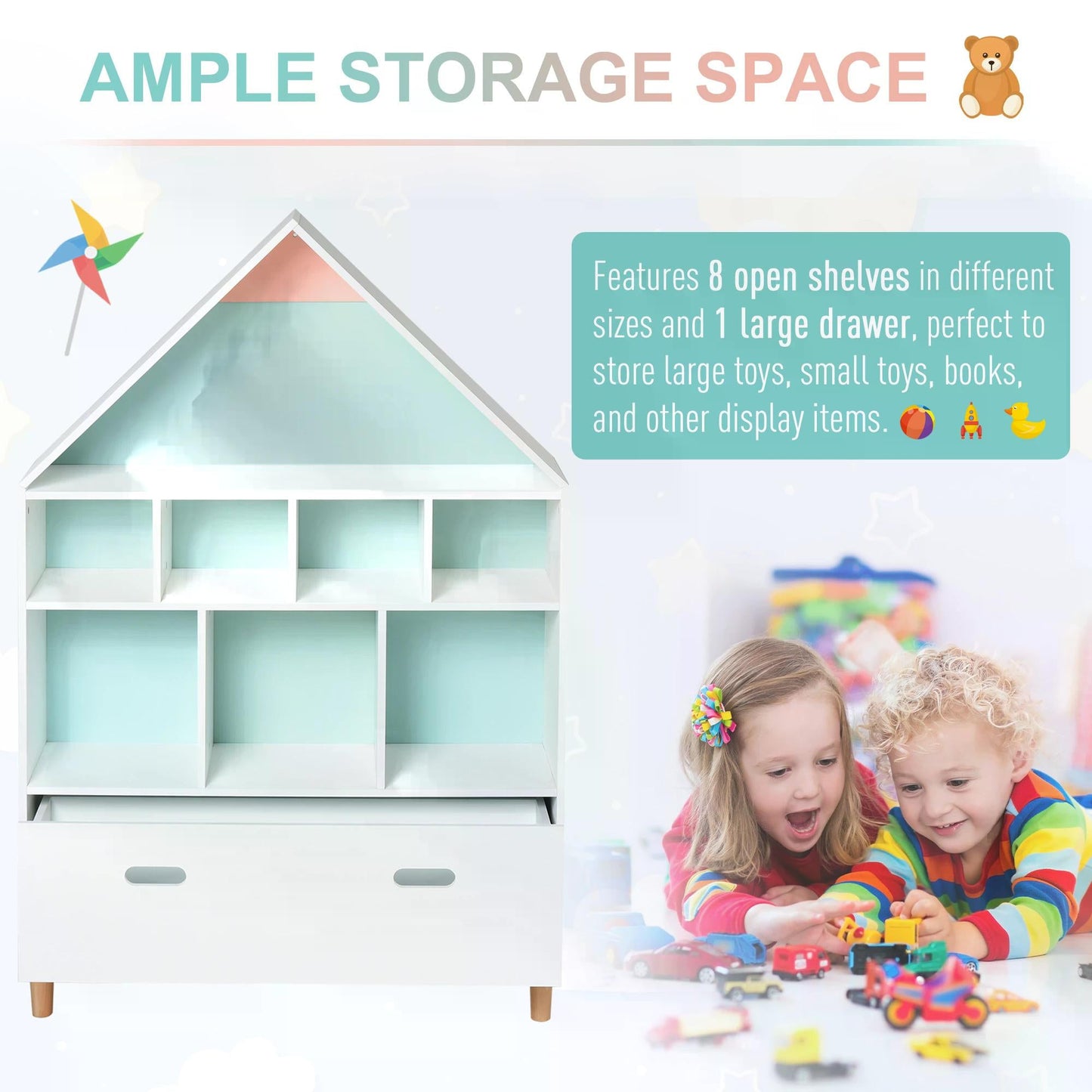 HOMCOM Kids House-Designed Regał na książki z szufladą √¢‚Ç¨‚Äú Niebieski i biały