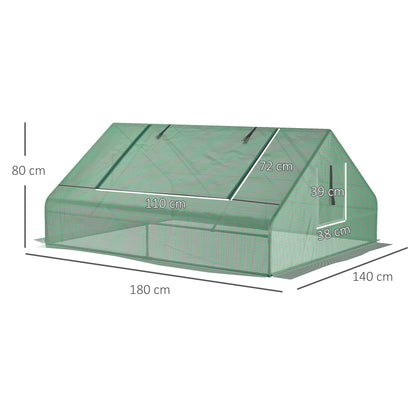 Outsunny Mini Greenhouse, Portable Garden Small Greenhouse with Zipped Windows and Door, 180 x 140 x 80cm, Dark Green