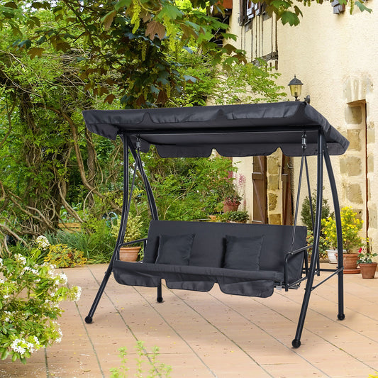 Outsunny Outdoor 2 w 1 Huśtawka leżanka 3-osobowa huśtawka ogrodowa łóżko rozkładane baldachim z poduszką, ciemnoszary