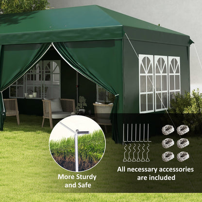 Outsunny 3 x 6m Garden Pop Up Gazebo Wedding Party Tent Marquee Water Resistant Awning Canopy With Sidewalls Windows - Green