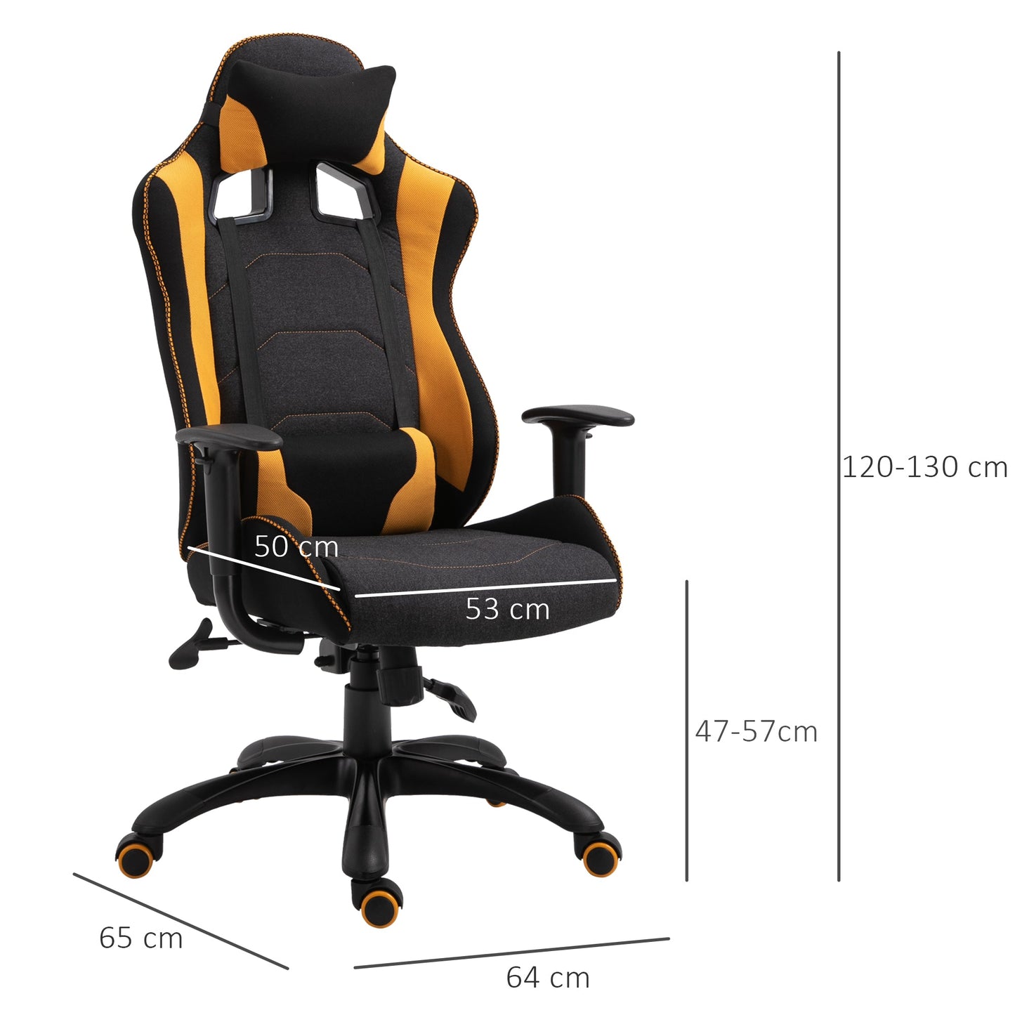 Vinsetto Polyester Ergonomic Gaming Chair w/ Adjustable Pillow Orange