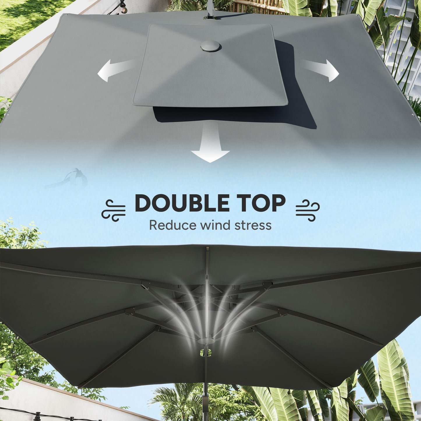 Outsunny 3m gruby materiałowy parasol ogrodowy z podstawą krzyżową - szary