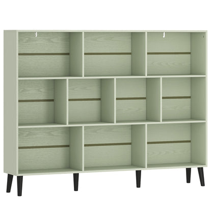 HOMCOM 10-Cube Bookcase, 3-Tier Book Shelf with Solid Wood Legs, 140 cm Modern Bookshelf with Anti-Tip Kit, Light Green