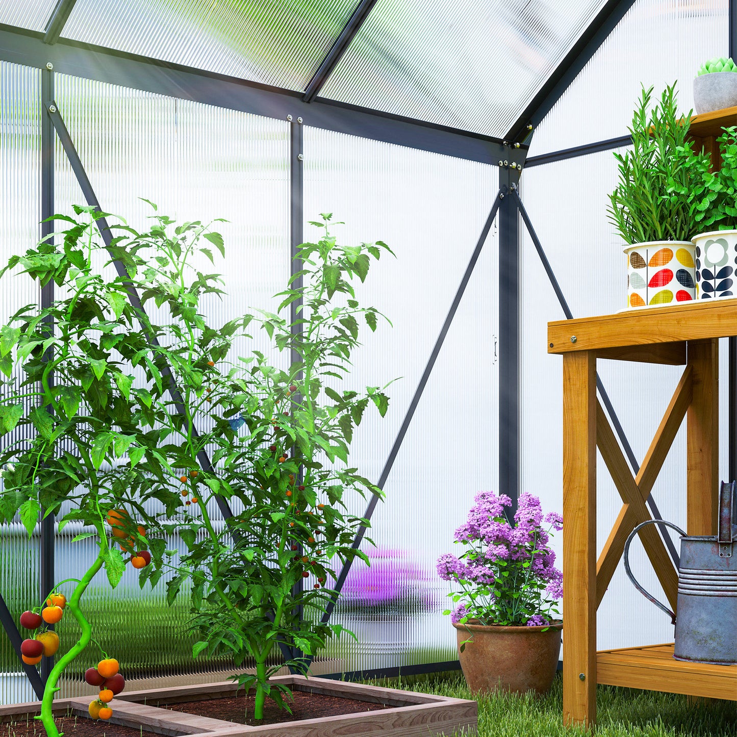 Outsunny 190 x 190cm Walk-In Polycarbonate Greenhouse - Grey