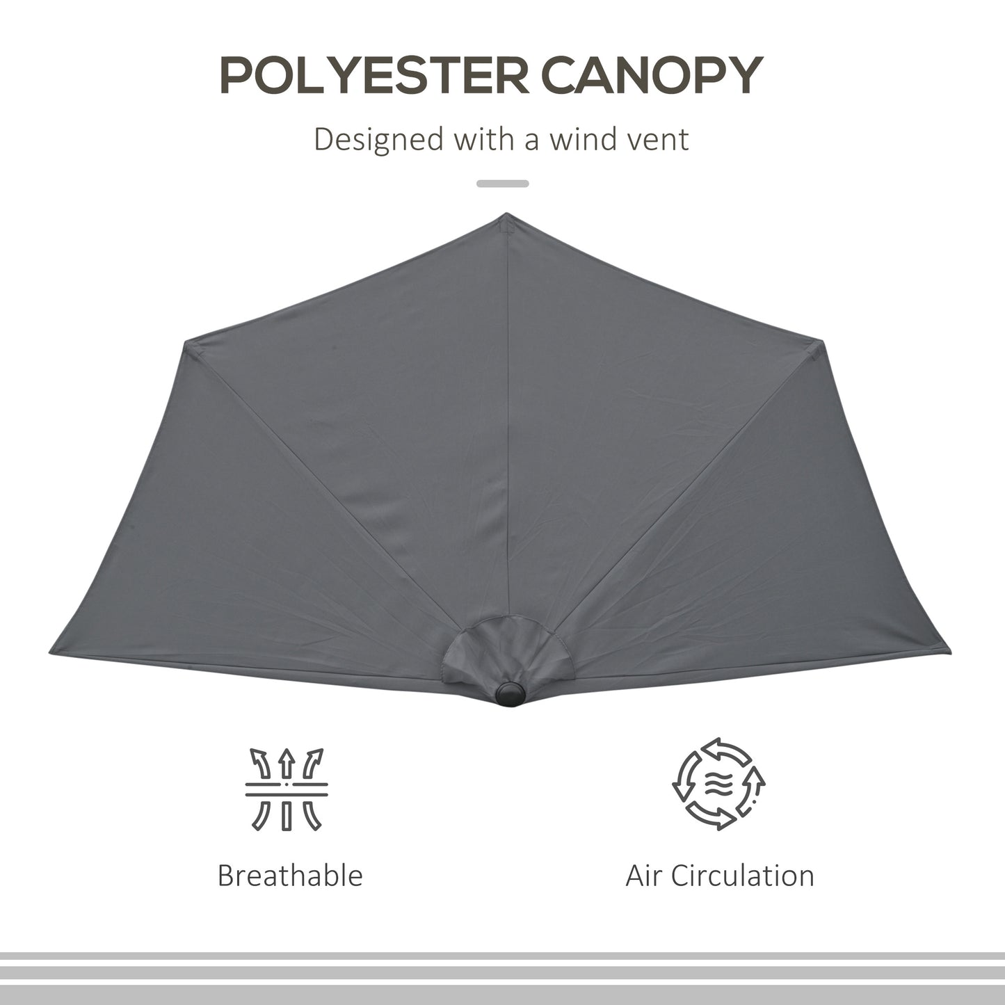 Outsunny 3(m) Half Parasol Semi Round Umbrella Patio Metal Frame Crank Handle for Balcony-- NO BASE INCLUDED, Grey