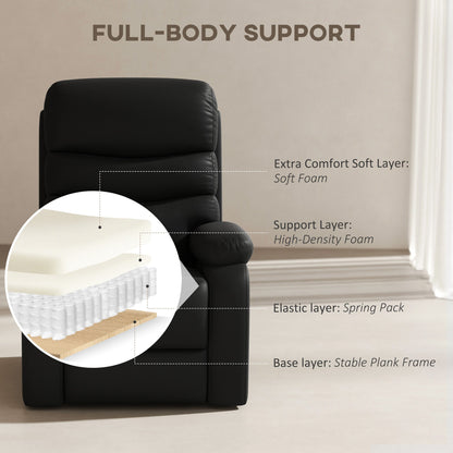 Fotel rozkładany HOMCOM PU Leather, fotel rozkładany manualnie z podłokietnikami, chowanym podnóżkiem i drewnianą ramą, czarny