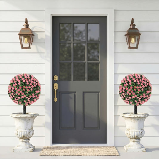 HOMCOM Artificial Rose Topiary UV Resistant, 2-Pack Fake Plants, 55 cm, Pink