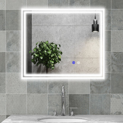 Lustro łazienkowe kleankin LED z oświetleniem, podświetlane lustro do makijażu, lustro toaletkowe z 3 kolorami, Smart Touch, przeciwmgielne