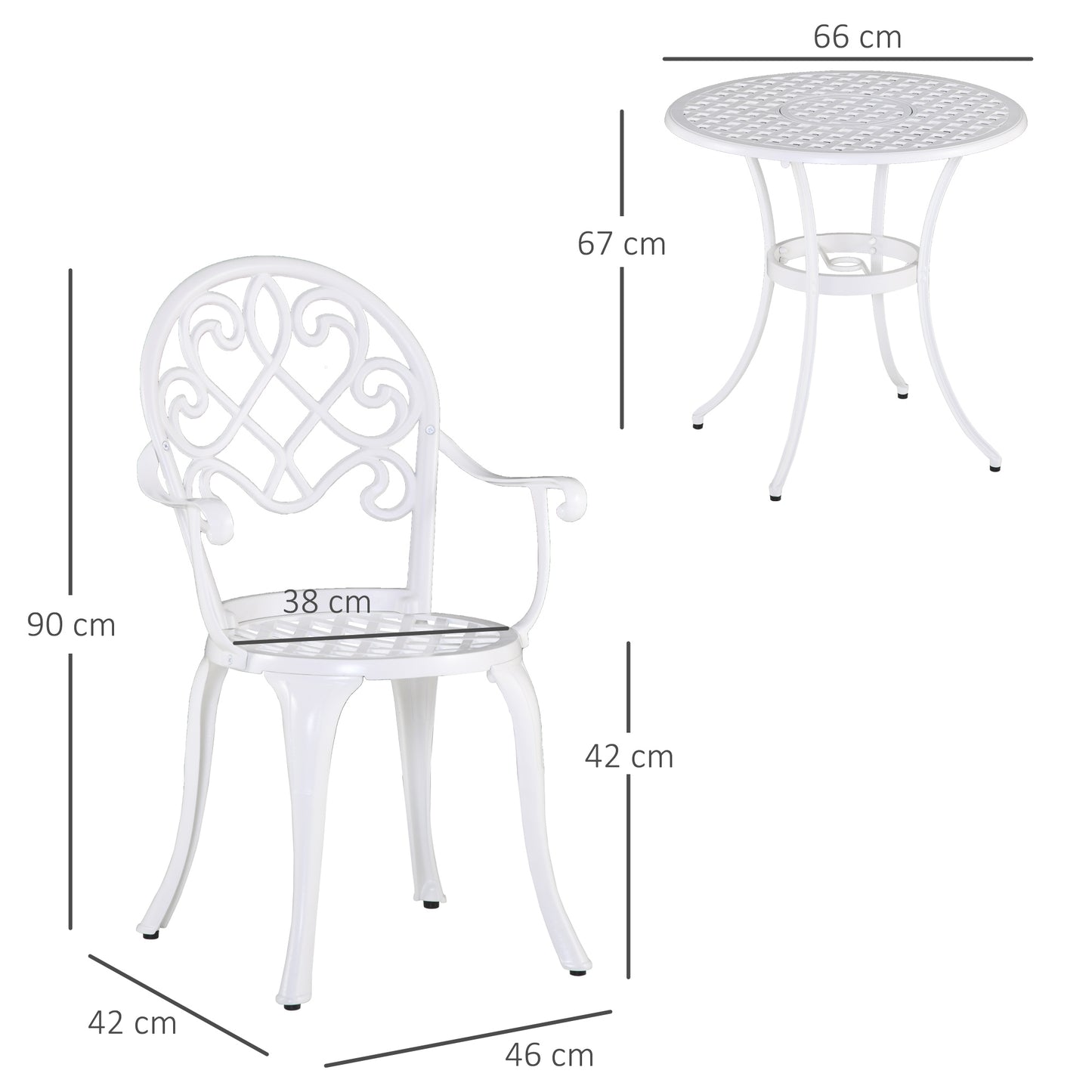 Outsunny Trzyczęściowy Elegancki Aluminiowy Zestaw Ogrodowy - Biały