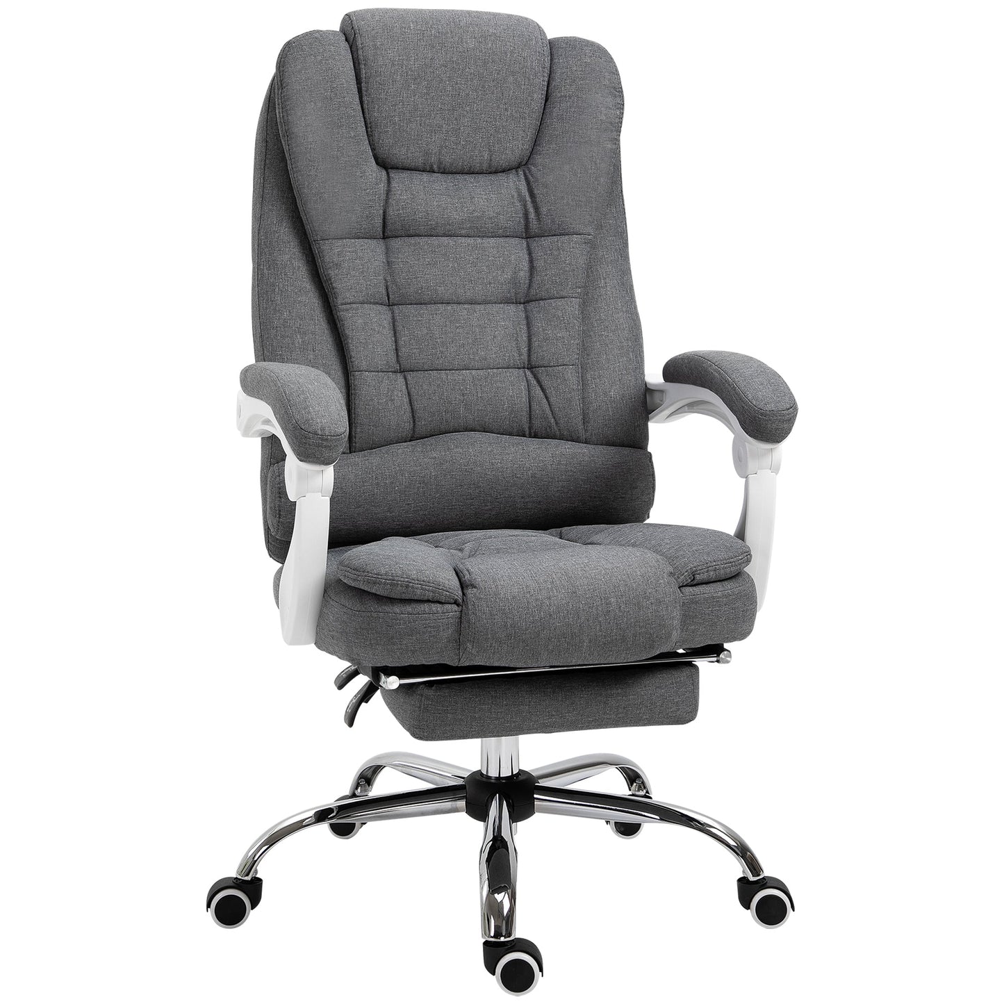 Vinsetto Office Chair, Computer Desk Chair, Linen Fabric Swivel Rolling Task Chair with Large Soft Padded Cushion, 135 Reclining Backrest and Retractable Footrest, Grey